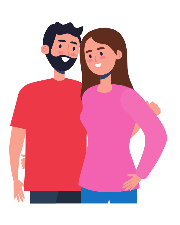 Illustration of a happy couple smiling together, representing relationship counseling and emotional connection.